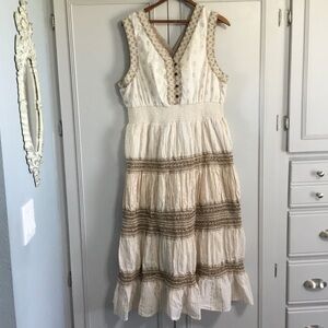 NAOO Sleeveless Tiered Metallic Thread Cotton Lace Smocked Waist Maxi Dress 2X